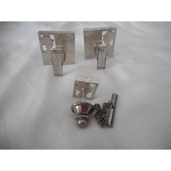 Vintage Sarah Coventry Silver Tone Roman Centurian Tie tack Cufflinks Cuff Links - Picture 4 of 4
